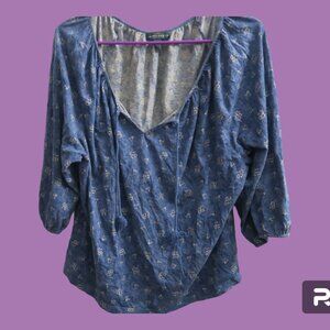 Ralph Lauren LRL lauren jeans Co. floral blouse top shirt in blue size large.